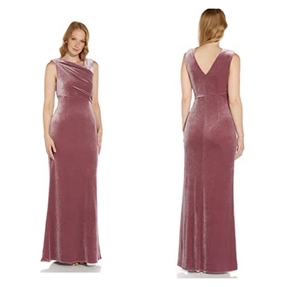 Adrianna Papell Velvet Mermaid Gown Dress Antique Rose Size 8 NWT - Picture 1 of 6